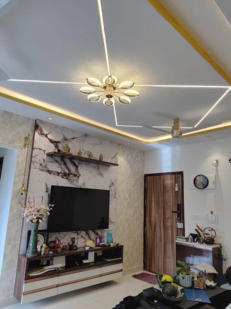 Architectural false ceiling design with magnetic track lights and shadowline trims - View 3