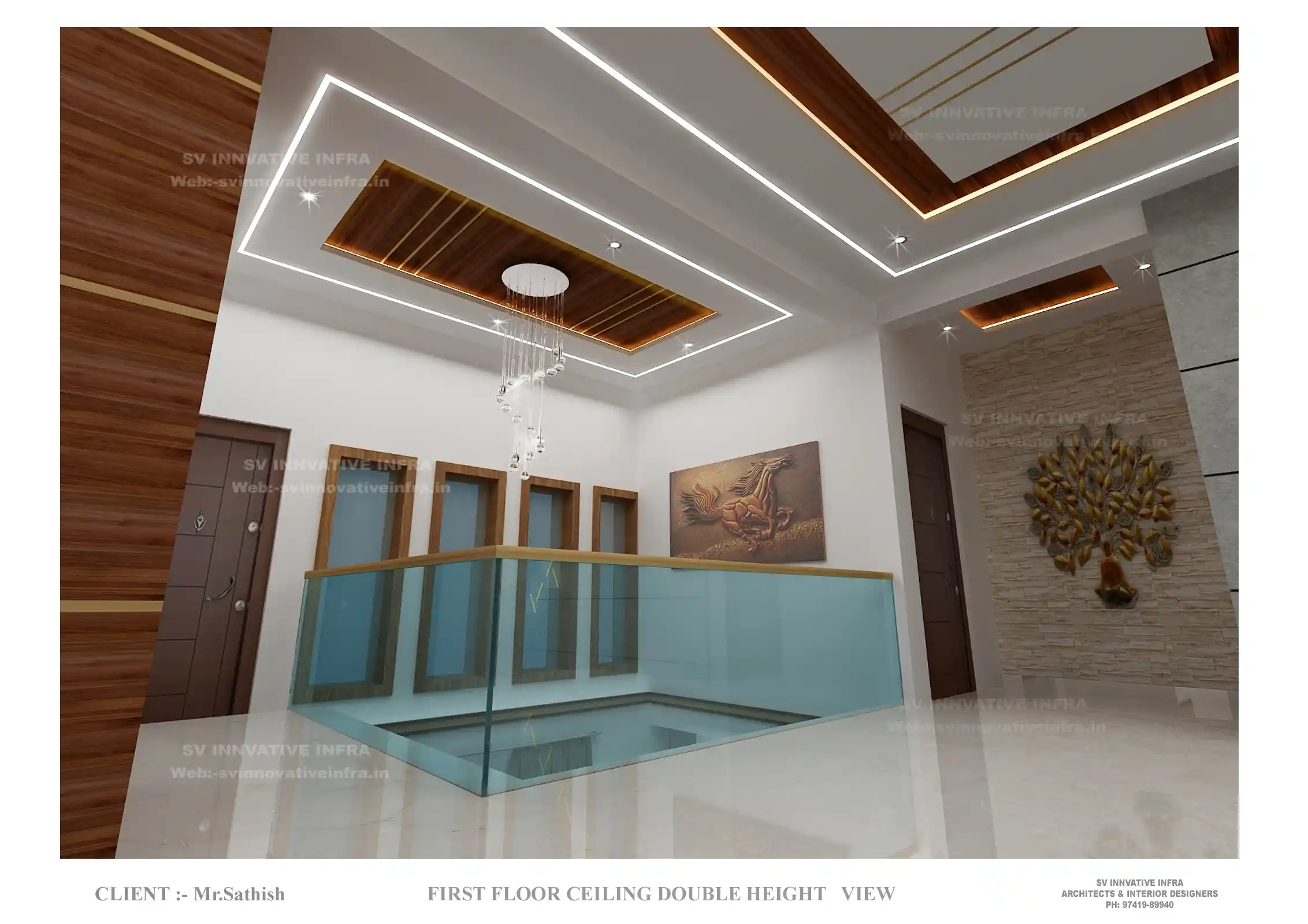 Double height living room TV wall and acoustic paneling in Electronic City Bengaluru - View 3