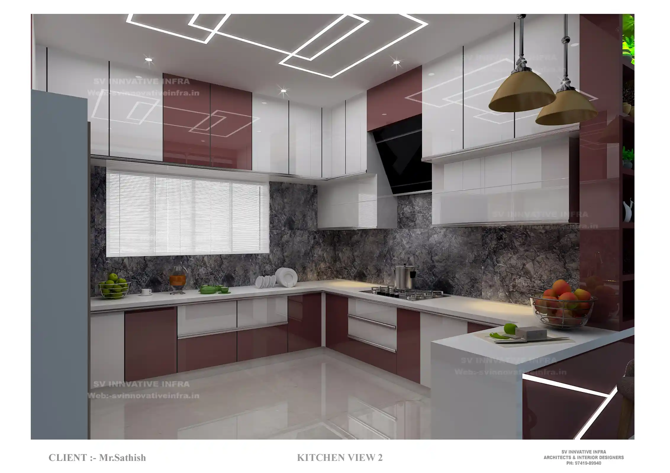 Modern German modular kitchen interior in Bengaluru with quartz breakfast island - View 2