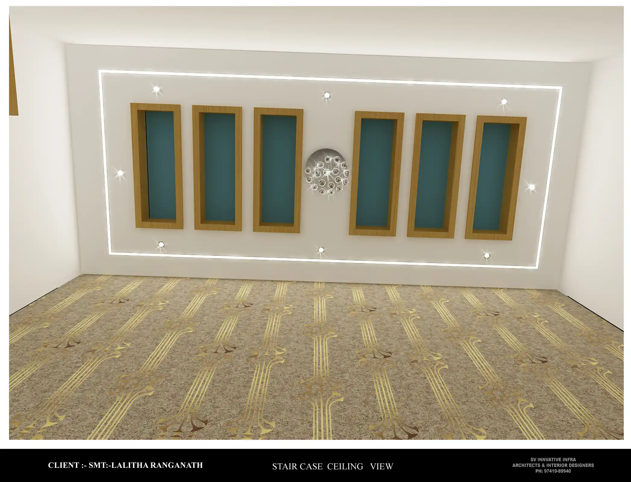 Architectural false ceiling design with magnetic track lights and shadowline trims - View 2