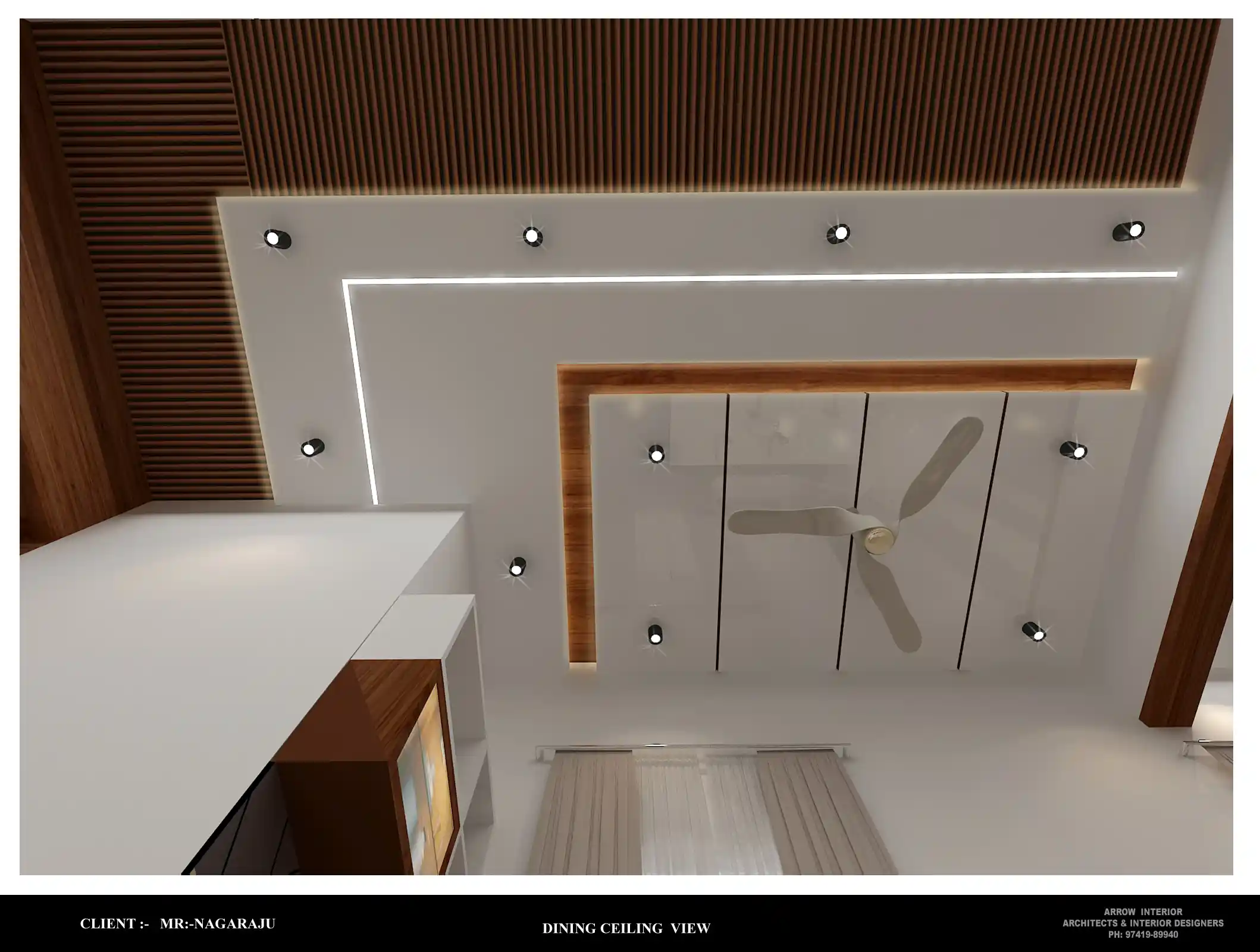 Architectural false ceiling design with magnetic track lights and shadowline trims - View 5