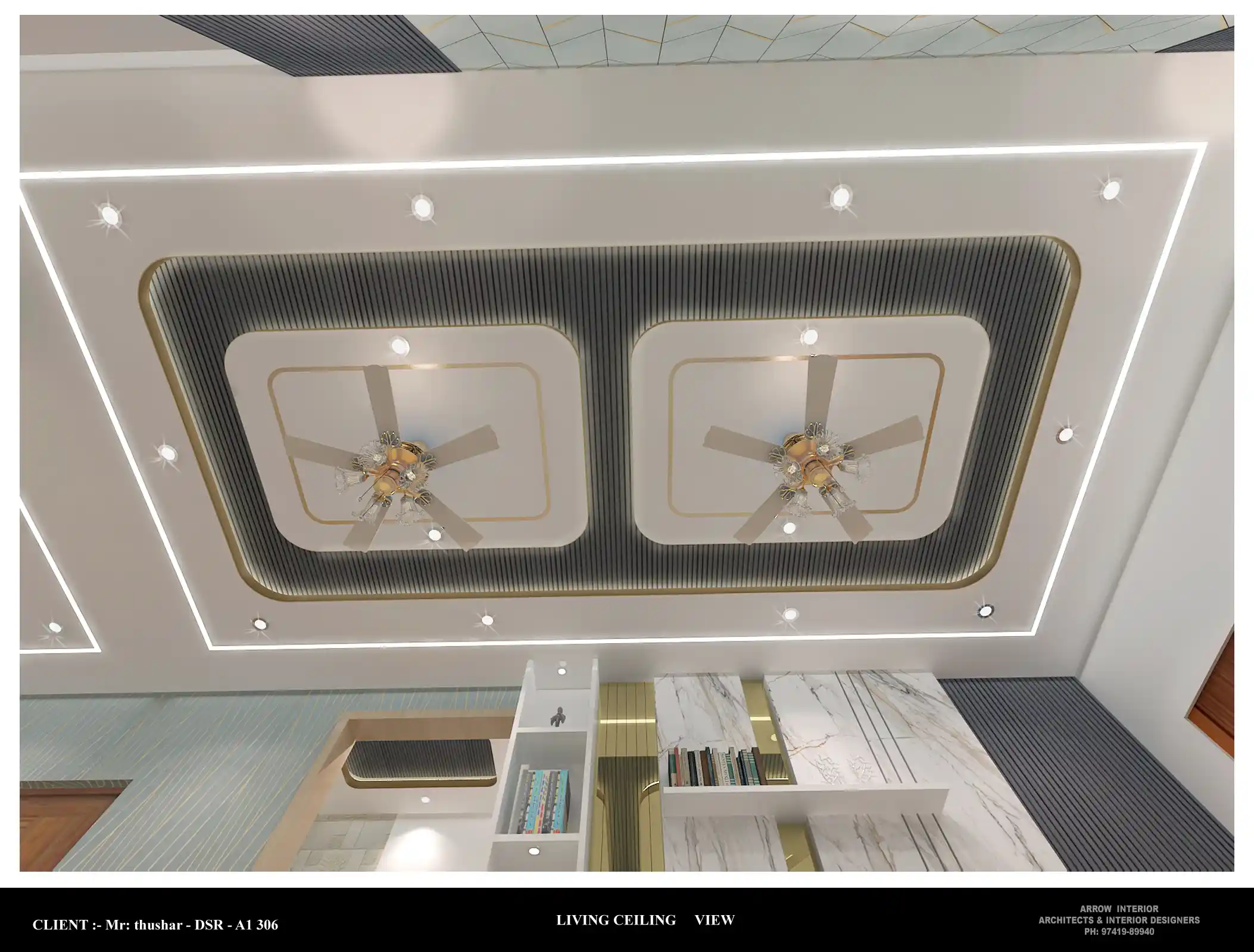 Luxury open-concept living salon interior design in Sarjapur Road Bengaluru by Arrow Interior - View 4