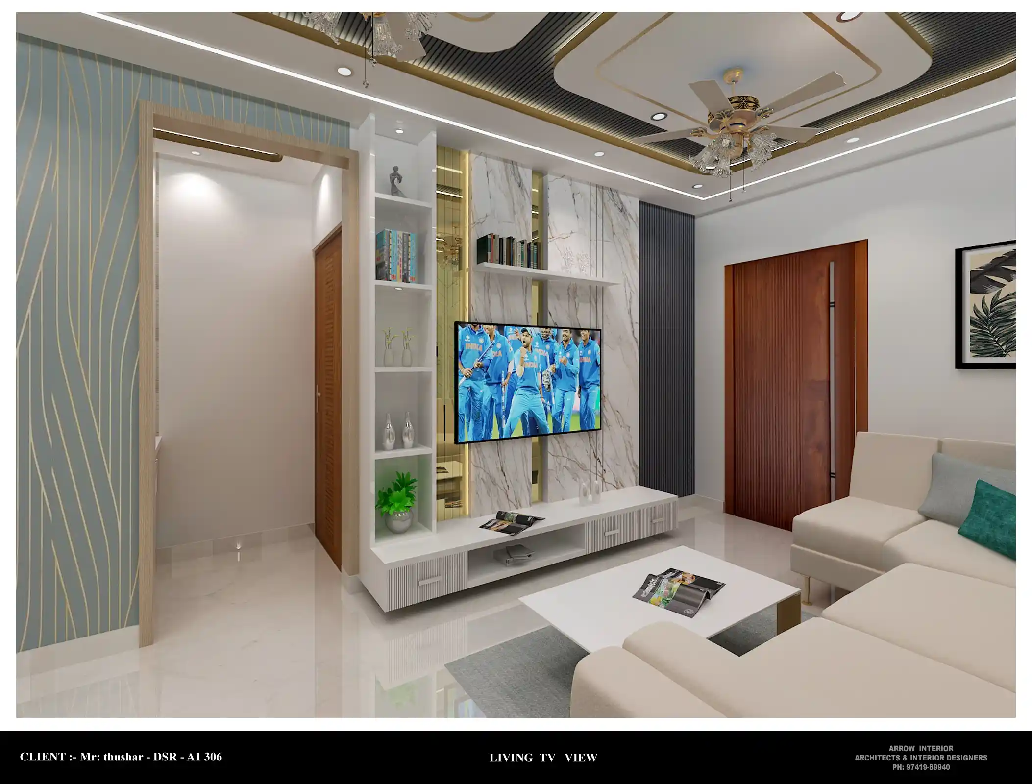 Luxury open-concept living salon interior design in Sarjapur Road Bengaluru by Arrow Interior - View 2